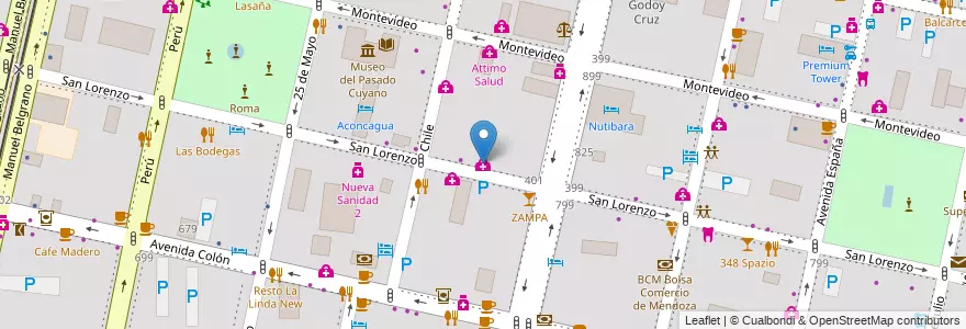 Mapa de ubicacion de Clinica de Nariz, Grganta y Oidos en 阿根廷, 智利, Mendoza, Departamento Capital, Sección 2ª Barrio Cívico, Ciudad De Mendoza.