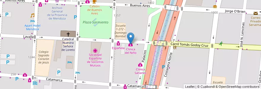Mapa de ubicacion de Clinica del Niño en Argentinien, Chile, Mendoza, Departamento Capital, Ciudad De Mendoza, Sección 3ª Parque O'Higgins.