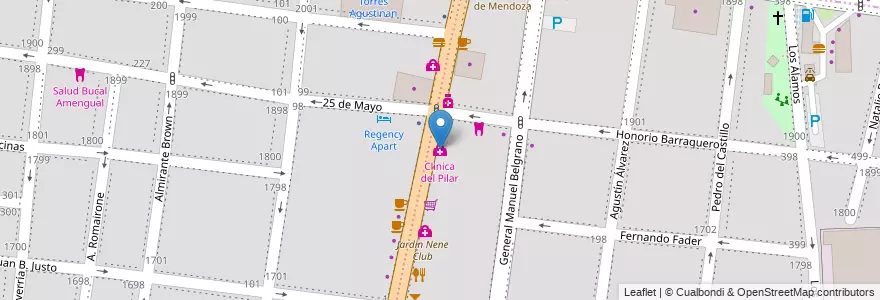 Mapa de ubicacion de Clinica del Pilar en Аргентина, Чили, Мендоса, Godoy Cruz, Departamento Godoy Cruz, Distrito Ciudad De Godoy Cruz.