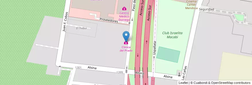 Mapa de ubicacion de Clinica del Prado en アルゼンチン, チリ, メンドーサ州, Departamento Guaymallén.