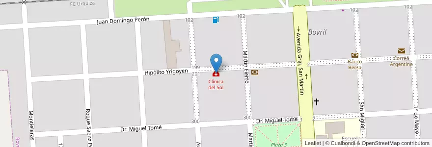 Mapa de ubicacion de Clínica del Sol en アルゼンチン, エントレ・リオス州, Departamento La Paz, Distrito Alcaraz Primero, Bovril, Bovril.
