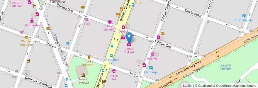 Mapa de ubicacion de Clínica Del Sol en 阿根廷, Córdoba, Departamento Capital, Pedanía Capital, Córdoba, Municipio De Córdoba.