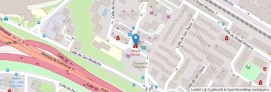 Mapa de ubicacion de Clínica dental en Spain, Community Of Madrid, Community Of Madrid, Área Metropolitana De Madrid Y Corredor Del Henares, Madrid.