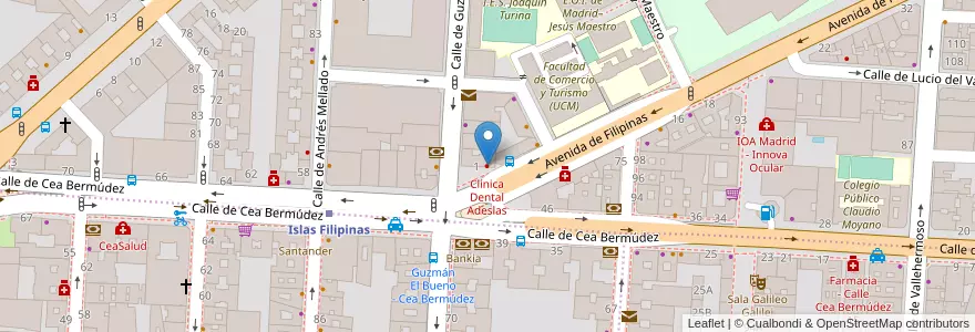 Mapa de ubicacion de Clínica Dental Adeslas en スペイン, マドリード州, Comunidad De Madrid, Área Metropolitana De Madrid Y Corredor Del Henares, Madrid.