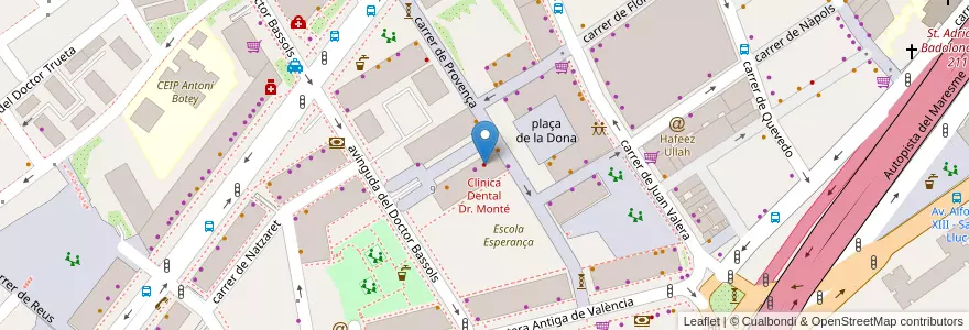 Mapa de ubicacion de Clínica Dental Dr. Monté en 西班牙, Catalunya, Barcelona, Barcelonès, Badalona.