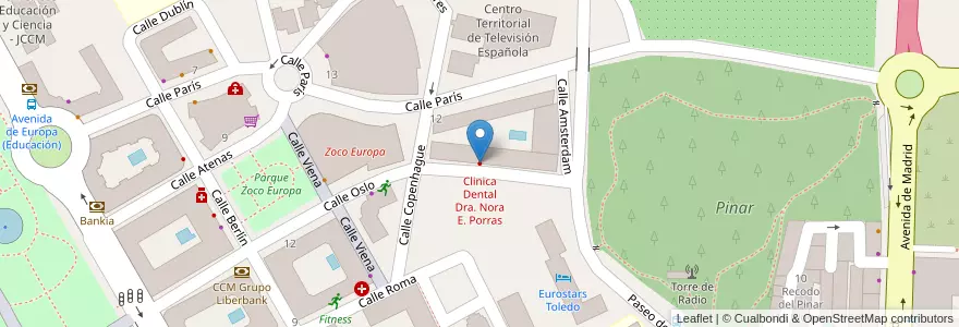 Mapa de ubicacion de Clinica Dental Dra. Nora E. Porras en Spanien, Kastilien-La Mancha, Toledo, Toledo, Toledo.