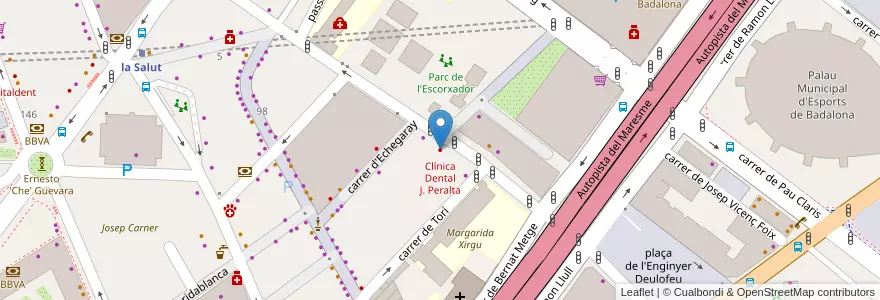 Mapa de ubicacion de Clínica Dental J. Peralta en 西班牙, Catalunya, Barcelona, Barcelonès, Badalona.