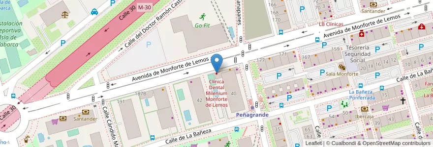 Mapa de ubicacion de Clínica Dental Milenium Monforte de Lemos en اسپانیا, بخش خودمختار مادرید, بخش خودمختار مادرید, Área Metropolitana De Madrid Y Corredor Del Henares, مادرید.