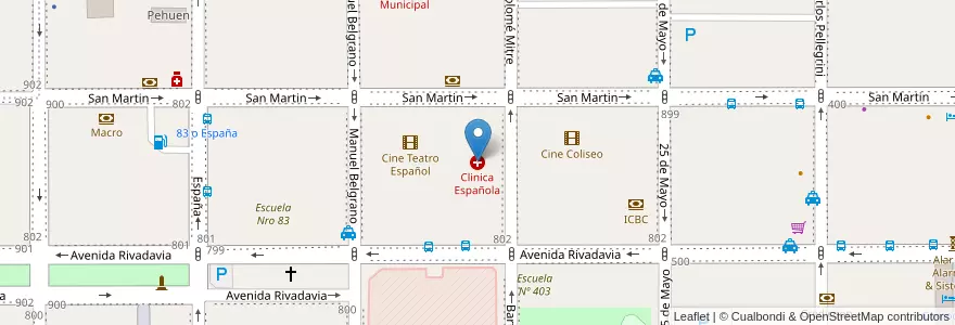 Mapa de ubicacion de Clinica Española en Аргентина, Чубут, Departamento Escalante, Comodoro Rivadavia.
