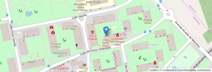 Mapa de ubicacion de Clínica Esther Maján en Espanha, Comunidade De Madrid, Comunidade De Madrid, Área Metropolitana De Madrid Y Corredor Del Henares, Móstoles.