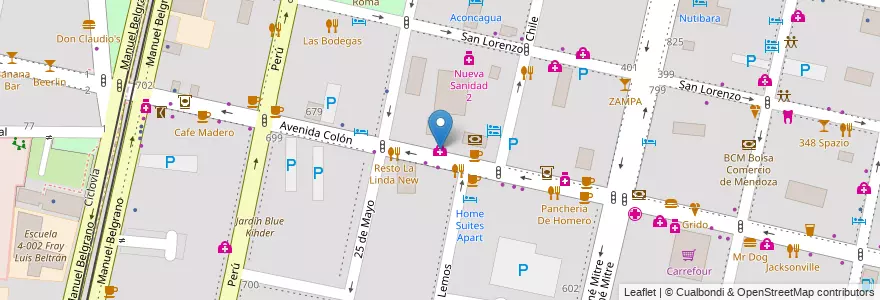 Mapa de ubicacion de Clinica Francesa en 아르헨티나, 칠레, Mendoza, Departamento Capital, Sección 2ª Barrio Cívico, Ciudad De Mendoza.