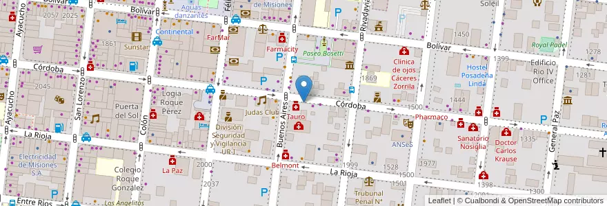 Mapa de ubicacion de Clínica Ginaldi en آرژانتین, Misiones, Departamento Capital, Municipio De Posadas, Posadas.