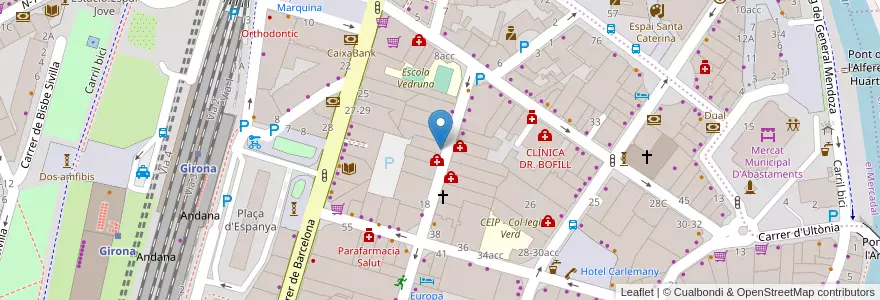 Mapa de ubicacion de Clinica Girona en 西班牙, Catalunya, 赫罗纳, Gironès, 赫罗纳.