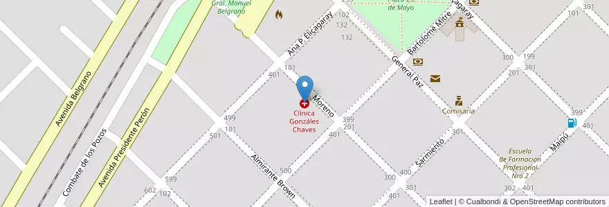 Mapa de ubicacion de Clínica Gonzáles Chaves en 阿根廷, 布宜诺斯艾利斯省, Partido De Adolfo Gonzales Chaves, Adolfo Gonzáles Chaves.