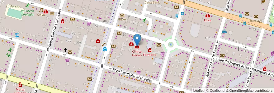 Mapa de ubicacion de Clinica Henao en 西班牙, 巴斯克, 比斯开, Bilboaldea, 毕尔巴鄂.