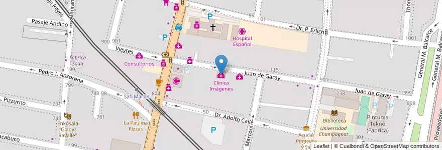 Mapa de ubicacion de Clínica Imágenes en الأرجنتين, تشيلي, Mendoza, Godoy Cruz, Departamento Godoy Cruz, Distrito Ciudad De Godoy Cruz.