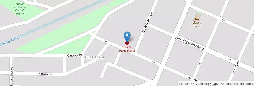 Mapa de ubicacion de Clinica Jesús María en Argentina, Córdova, Departamento Colón, Pedanía Cañas.