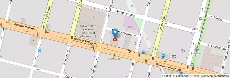 Mapa de ubicacion de Clinica Laureano Maradona en Argentinië, Santa Fe, Departamento La Capital, Santa Fe Capital, Santa Fe.