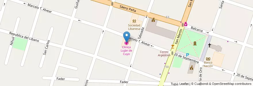 Mapa de ubicacion de Clínica Luján de Cuyo en Argentina, Chile, Mendoza, Departamento Luján De Cuyo, Luján De Cuyo, Distrito Ciudad De Luján De Cuyo.