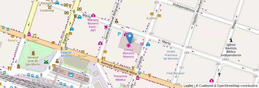 Mapa de ubicacion de Clinica Mariano Moreno en アルゼンチン, ブエノスアイレス州, Partido De Moreno, Moreno.