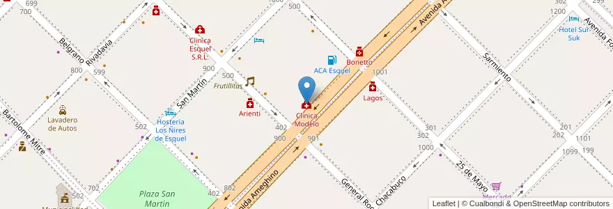 Mapa de ubicacion de Clinica Modelo en Arjantin, Şili, Chubut, Departamento Futaleufú, Esquel.