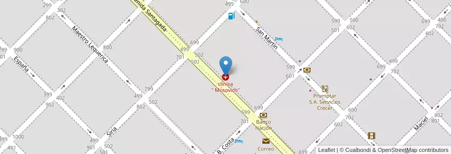 Mapa de ubicacion de clínica " Mosovich" en アルゼンチン, ブエノスアイレス州, Partido De Coronel Dorrego, Coronel Dorrego.