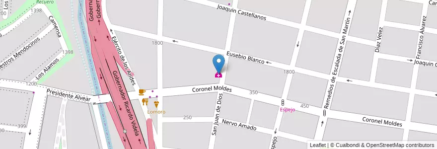 Mapa de ubicacion de Clinica Neurología en Arjantin, Şili, Mendoza, Distrito Dorrego.