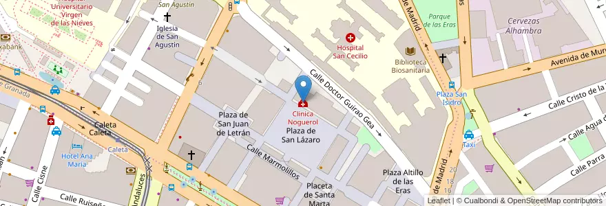 Mapa de ubicacion de Clinica Noguerol en スペイン, アンダルシア州, Granada, Comarca De La Vega De Granada, Granada.