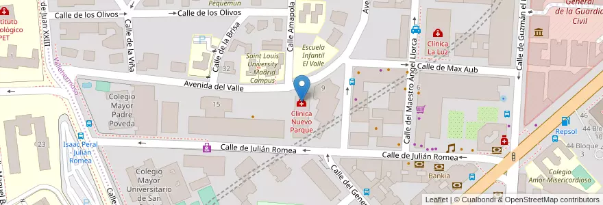 Mapa de ubicacion de Clínica Nuevo Parque en Spanje, Comunidad De Madrid, Comunidad De Madrid, Área Metropolitana De Madrid Y Corredor Del Henares, Madrid.