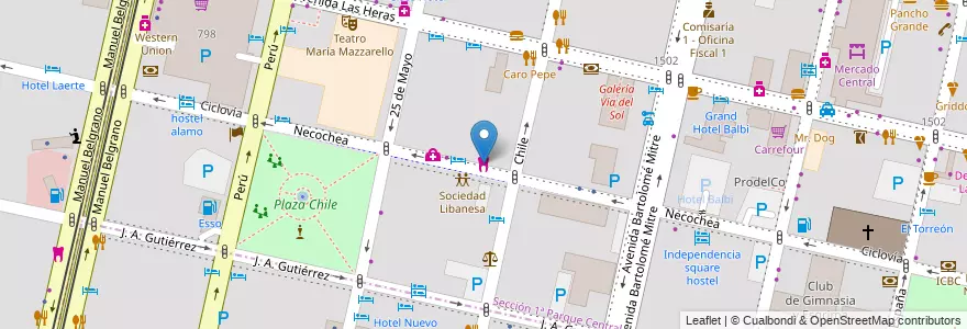 Mapa de ubicacion de Clinica Odontológica Necochea en Argentine, Chili, Mendoza, Departamento Capital, Ciudad De Mendoza.