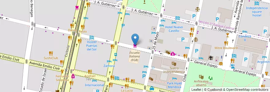 Mapa de ubicacion de Clínica Odontológica y Ortodoncia en アルゼンチン, チリ, メンドーサ州, Departamento Capital, Sección 2ª Barrio Cívico, Ciudad De Mendoza.