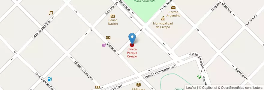 Mapa de ubicacion de Clinica Parque Crespo en Argentinien, Provinz Entre Ríos, Departamento Paraná, Distrito Espinillo, Crespo.