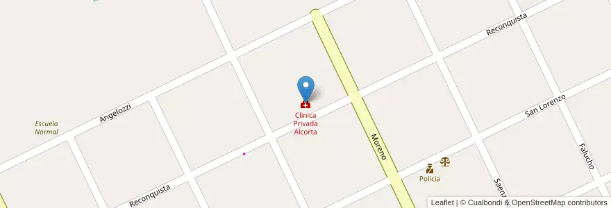 Mapa de ubicacion de Clinica Privada Alcorta en Argentina, Santa Fe, Departamento Constitución, Municipio De Alcorta.