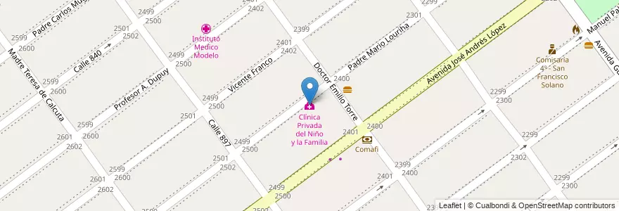 Mapa de ubicacion de Clínica Privada del Niño y la Familia en Arjantin, Buenos Aires, Partido De Quilmes, San Francisco Solano.