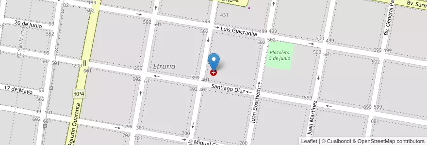 Mapa de ubicacion de Clinica Privada Etruria en آرژانتین, Córdoba, Departamento General San Martín, Pedanía Chazón, Municipio De Etruria, Etruria.