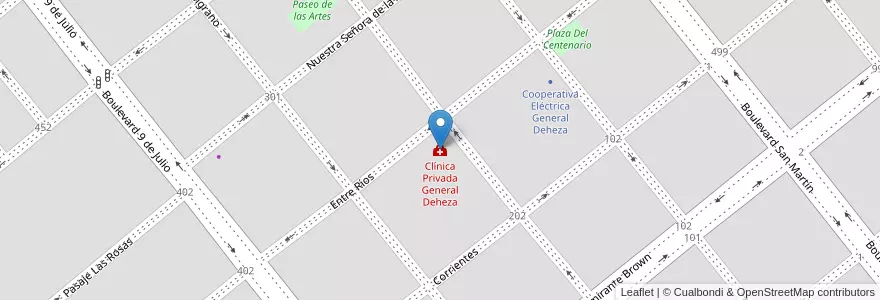 Mapa de ubicacion de Clínica Privada General Deheza en Arjantin, Córdoba, Departamento Juárez Celman, Pedanía Carnerillo, Municipio De General Deheza, General Deheza.
