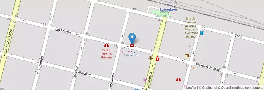 Mapa de ubicacion de Clínica Privada Laboulaye en Argentina, Córdoba, Departamento Presidente Roque Sáenz Peña, Pedanía La Amarga, Municipio De Laboulaye, Laboulaye.