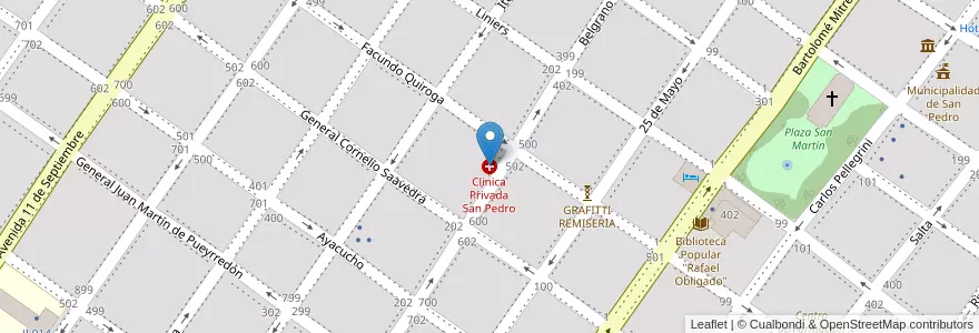 Mapa de ubicacion de Clinica Privada San Pedro en الأرجنتين, بوينس آيرس, Partido De San Pedro, San Pedro.