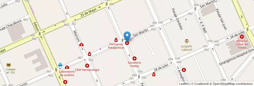 Mapa de ubicacion de Clinica Prov Materno-Infantil en الأرجنتين, شوبوت, Trelew, Departamento Rawson.