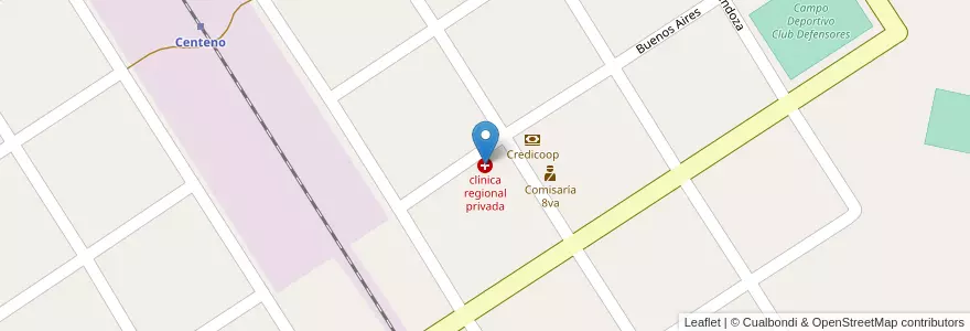 Mapa de ubicacion de clínica regional privada en アルゼンチン, サンタフェ州, Departamento San Jerónimo, Municipio De Centeno.