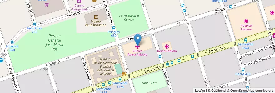 Mapa de ubicacion de Clínica Reina Fabiola en 아르헨티나, Córdoba, Departamento Capital, Pedanía Capital, Córdoba, Municipio De Córdoba.