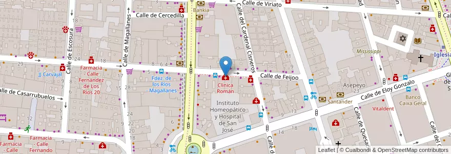 Mapa de ubicacion de Clínica Román en Испания, Мадрид, Мадрид, Área Metropolitana De Madrid Y Corredor Del Henares, Мадрид.