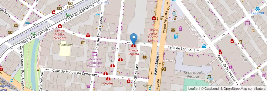 Mapa de ubicacion de Clínica Sagasta en スペイン, アラゴン州, サラゴサ, Zaragoza, サラゴサ.