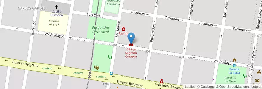 Mapa de ubicacion de Clínica Sagrado Corazón en アルゼンチン, サンタフェ州, Departamento Vera, Municipio De Calchaquí.