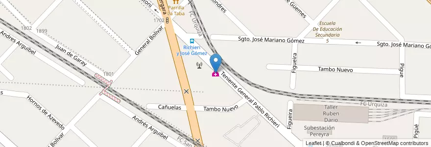 Mapa de ubicacion de Clinica Sagrado Corazón de Jesús en アルゼンチン, ブエノスアイレス州, Partido De Hurlingham, Hurlingham.