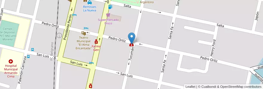 Mapa de ubicacion de Clínica San Antonio en アルゼンチン, コルドバ州, Departamento Punilla, Pedanía Rosario, Municipio De Cosquín, Cosquín.