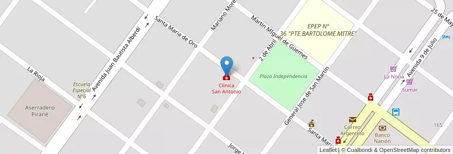 Mapa de ubicacion de Clínica San Antonio en الأرجنتين, Formosa, Departamento Pirané, Municipio De Pirané, Pirané.