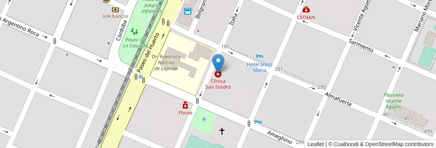 Mapa de ubicacion de Clínica San Isisdro en 阿根廷, Córdoba, Departamento Colón, Pedanía Cañas.