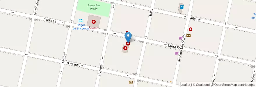 Mapa de ubicacion de Clinica San Juan en الأرجنتين, سانتا في, Municipio De Chañar Ladeado, Departamento Caseros.