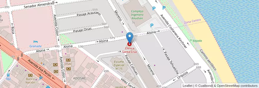 Mapa de ubicacion de Clinica Santa Cruz en الأرجنتين, محافظة سانتا كروز, تشيلي, Deseado, Caleta Olivia.